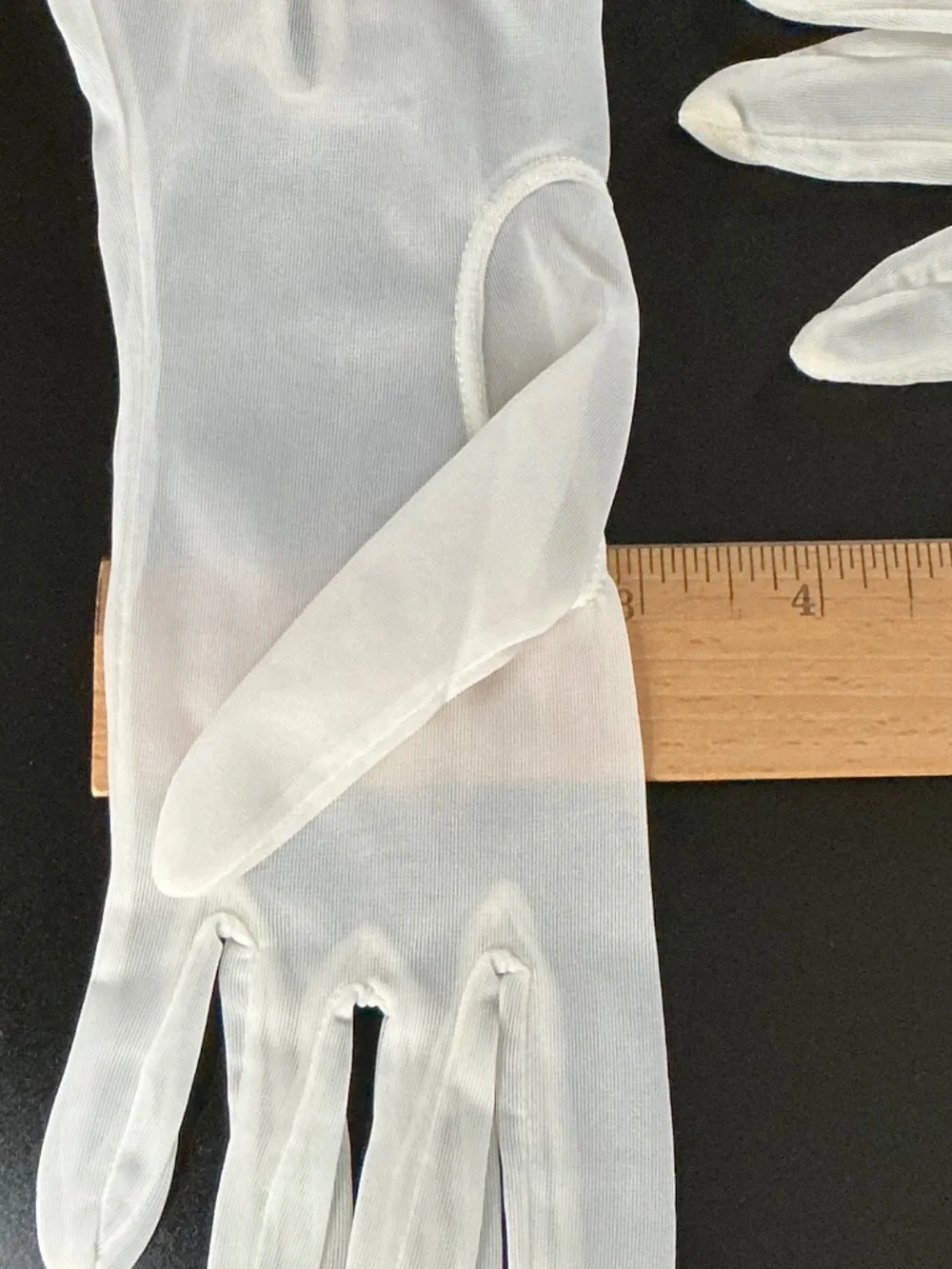 VTG 1950s Kayser Sheer Nylon Dress Gloves Ruffle Keyhole Cuff Size 7 Coquette